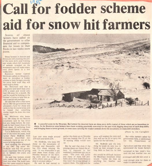 Paddy McBride, Loughan Farm, Glenshesk, Big Snow in 1985 and 1947
