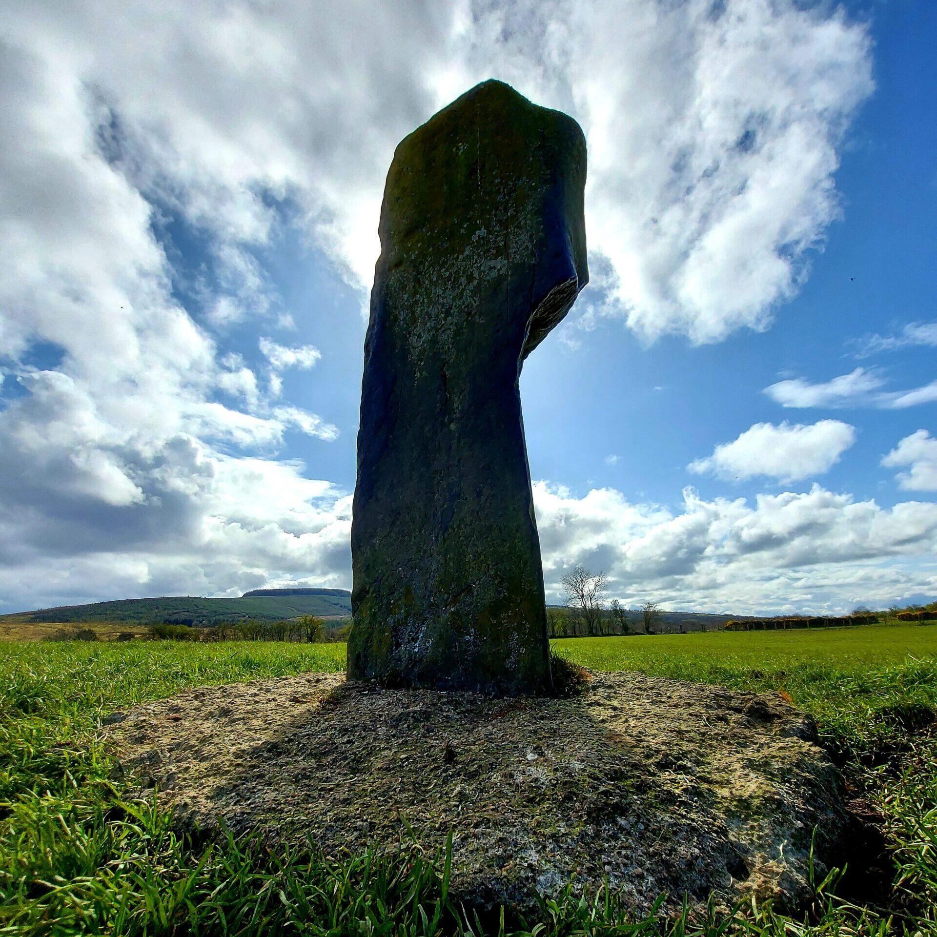 Corvally Standing Stone, Glenshesk, Ballycastle, April 2021. Photo - Niall McCaughan